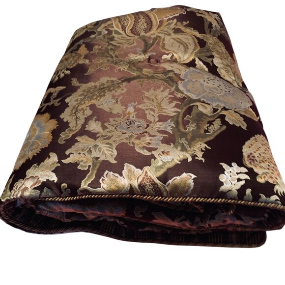 VTG Austin Horn Jacquard KING Comforter Brown Gold Stripe Piping Luxury Made USA - Picture 7 of 13